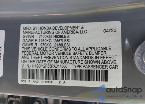 2023 Honda Accord Hybrid Sport из США, поврежденный, VIN 1HGCY2F55PA014566